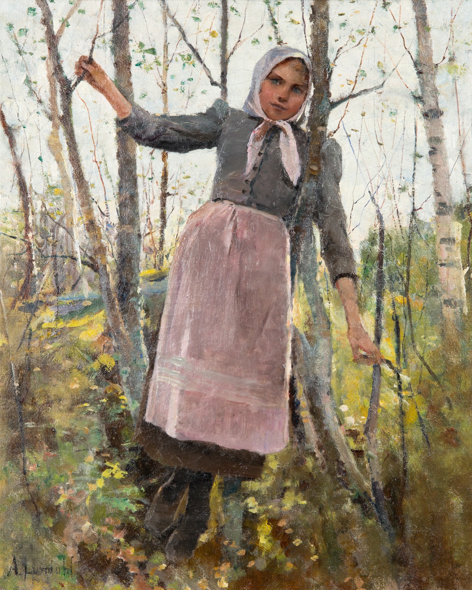 Spring; Girl in a Birch Forest